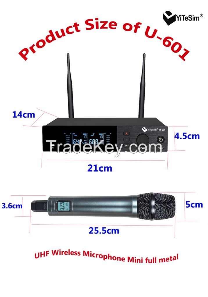 Yitesim U-601 Mini Matel Dual Channals UHF Wireless microphone