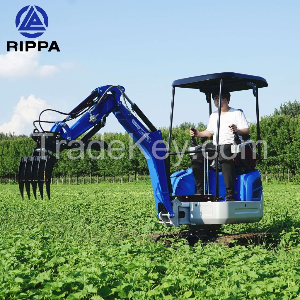 RIPPA Earth-Moving Machinery Farm Mini Excavator Diesel Engine 1.2Ton Small Digger For Sale