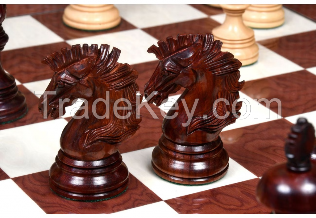 New Indian-American Luxury Series Triple Weighted Chess Pieces in Bud Rosewood(Padauk) / Box Wood Ver 2.0 - 4.4&quot; King