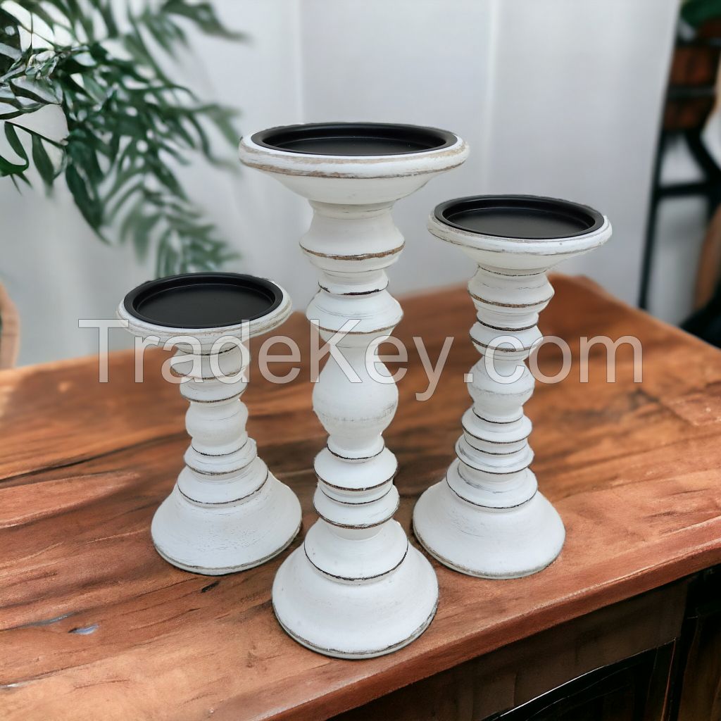 wooden pillar candle holders