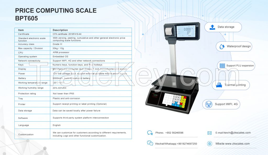 Retail Scale Price Computing Scale with Receipt Printing for Fresh Market Fruits Store Vegetable shop