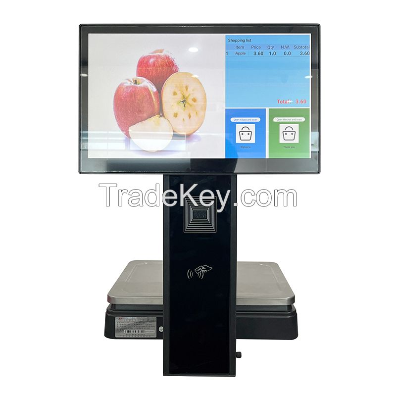 Support API Integration 15.6 Inches Dual Display Touch Screen Receipt Printing Android Weighing Scale for Fruits Vegetable Store