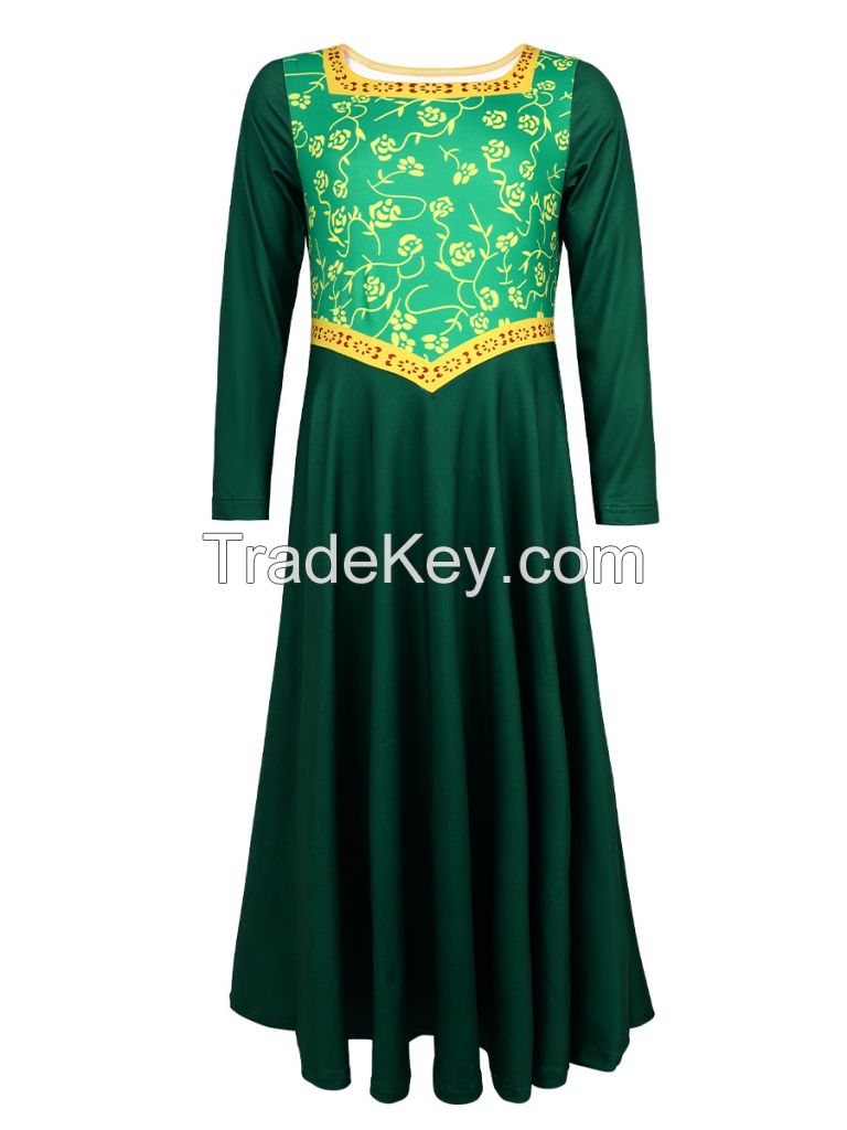 Halloween Shrek Monsters Princess Fiona Cosplay Costume Stage Performance Clothes Green Long Dress