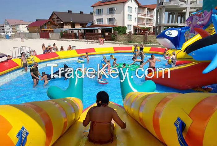 Commercial grade giant whale inflatable ground water park with big pool for kids and adults