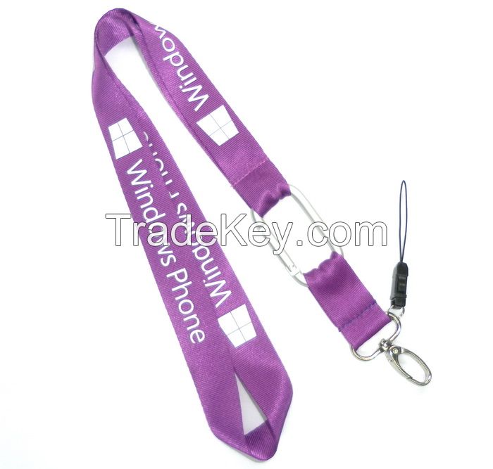 Pocket Knife Nylon Neck Strap , With Silver Carabiner Hook, Purple ID Cards