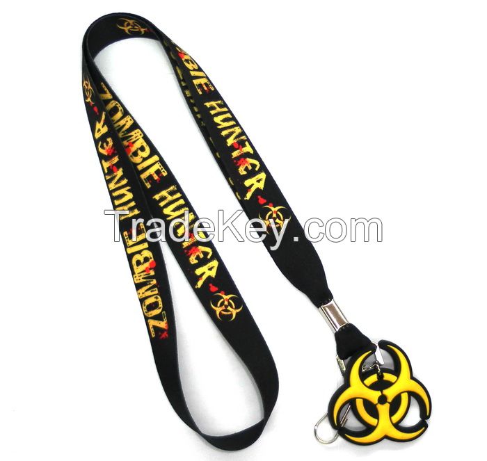 Black Dye Sublimation Lanyards , With Pvc Rubber Hanger