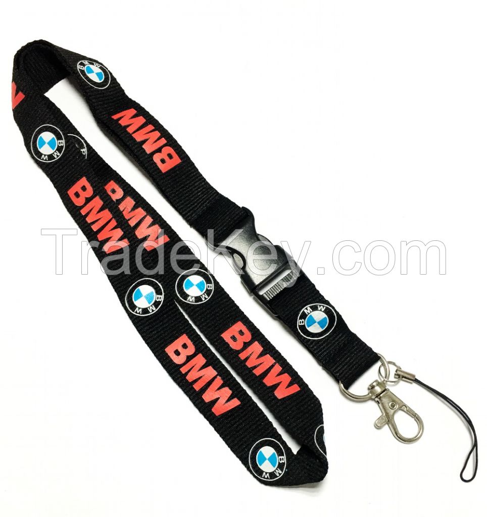 Flat Custom Polyester Lanyards BMW Brand Plastic Safety Buckle Metal Hook