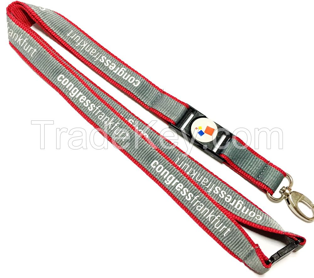 Brand Flat Polyester Lanyard Two Side Colors Plastic Safety Buckle Egg Hook Safety Break