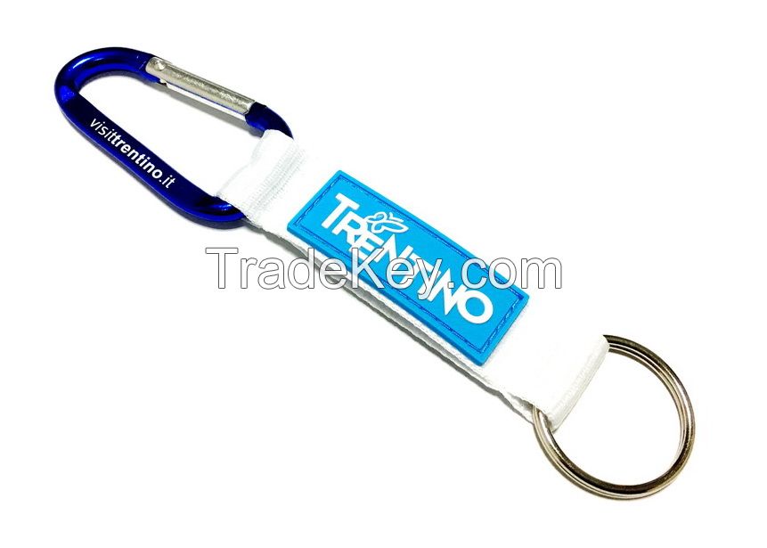 White Lanyard Sewing Rubber PVC Logo Custom Carabiner Keychain For Simple Brand