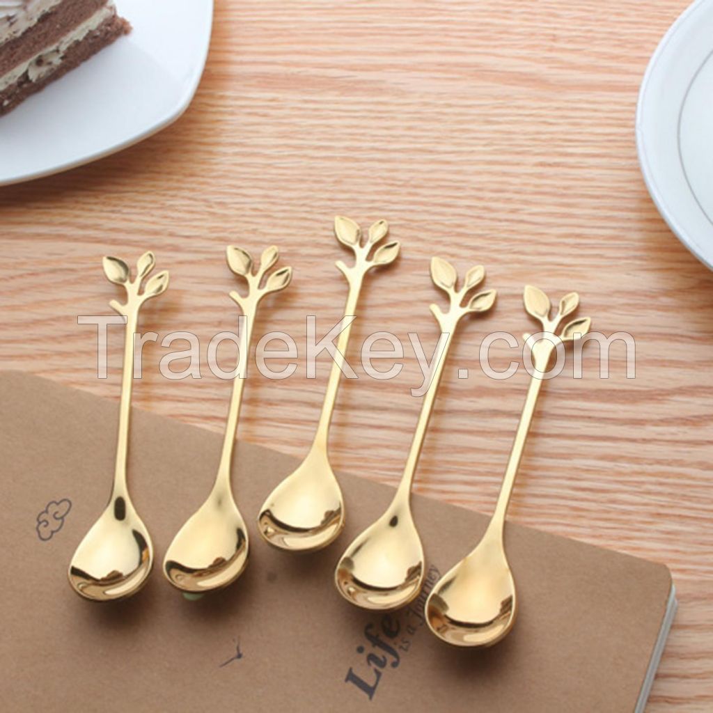 Stainless Steel Leaf Coffee Spoon