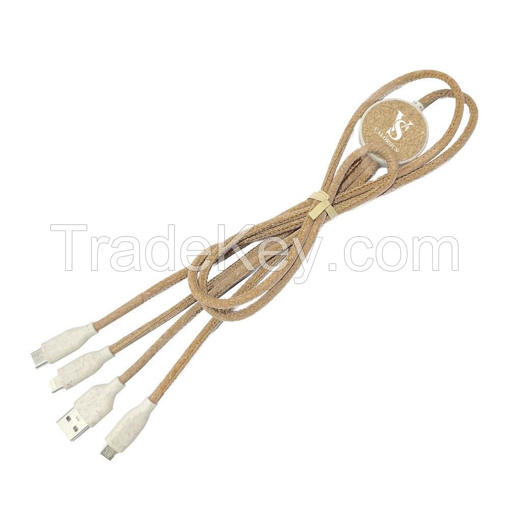 3 In 1 Wheat Straw And Cork Charging Cables