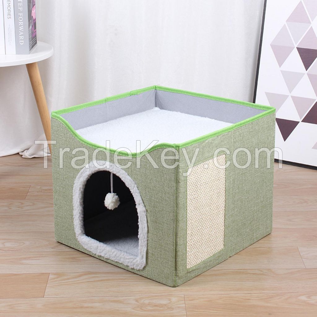 Cat House With Fluffy Ball And Scratcher