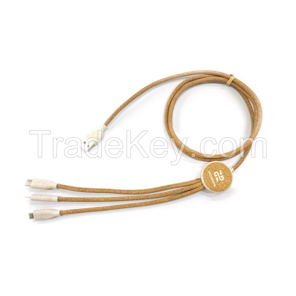 3 In 1 Wheat Straw And Cork Charging Cables