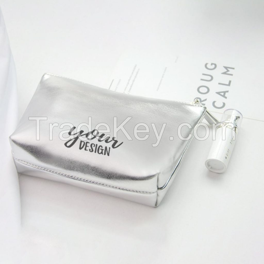 Silver Leather Cosmetic Bag