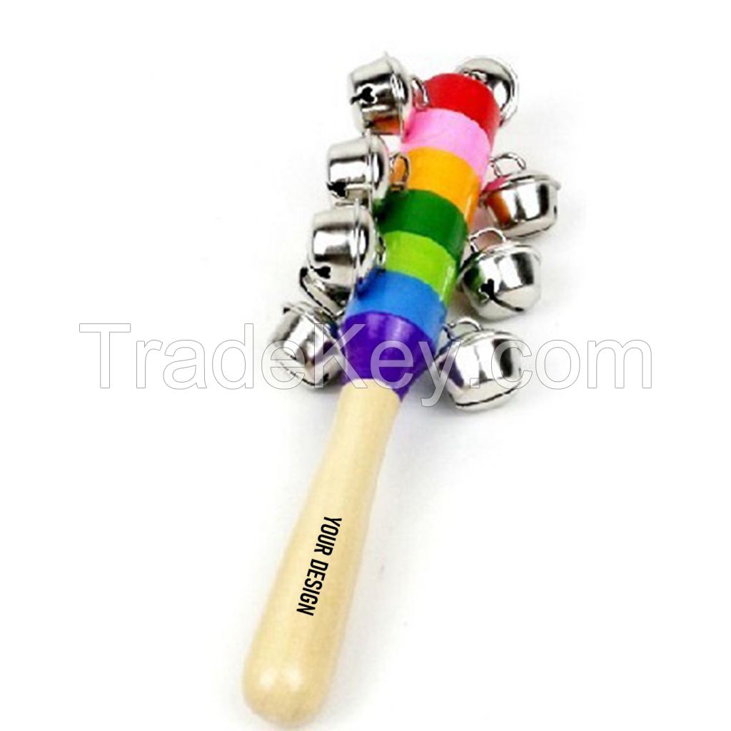 Kid Rainbow Wooden Jingle Handle Bell