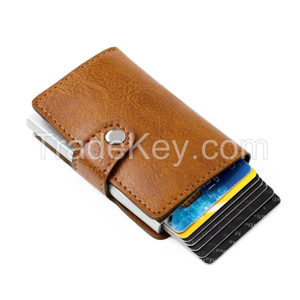 Vintage Leather Metal Credit Card Holder