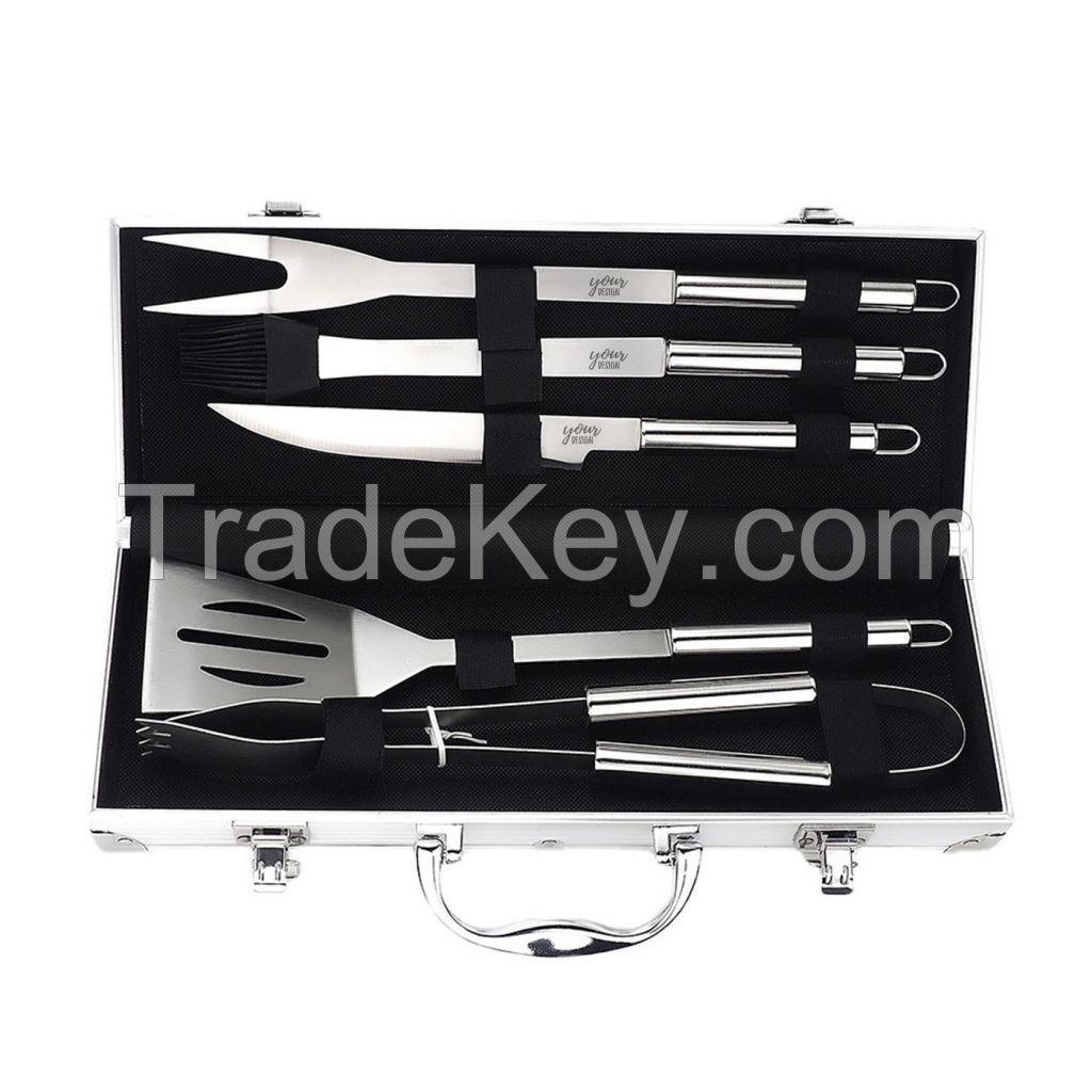 6 Pcs Barbecue Tools Set With Aluminum Box