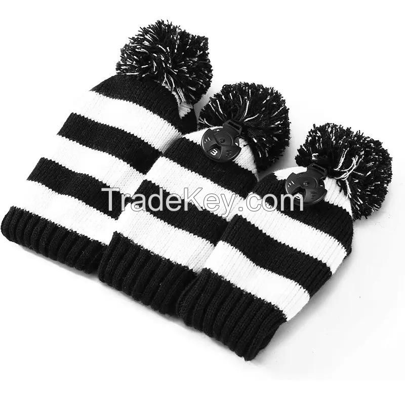 Knitted Golf Club Head Cover Set With Pom