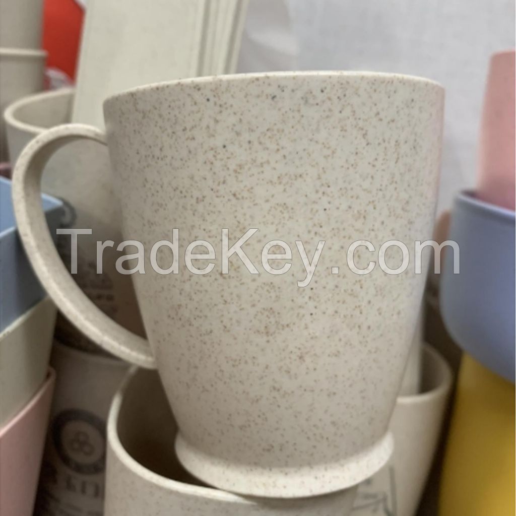 Promotional Wheat Straw Plastic Cup With Handle