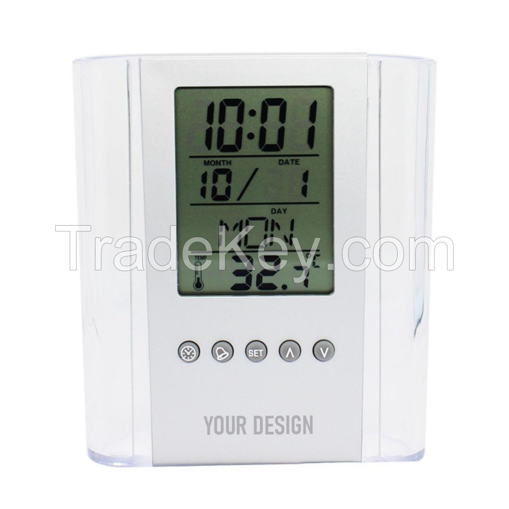 LCD Desktop Smart Alarm Clock Pen Holder