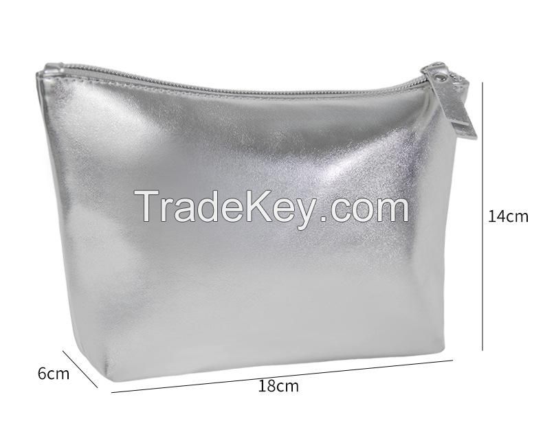 Silver Leather Cosmetic Bag