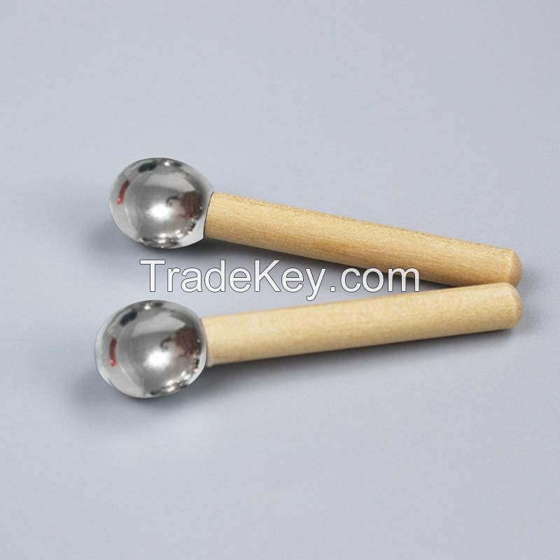 Wood Handle Metal Eye Roller Massage Stick