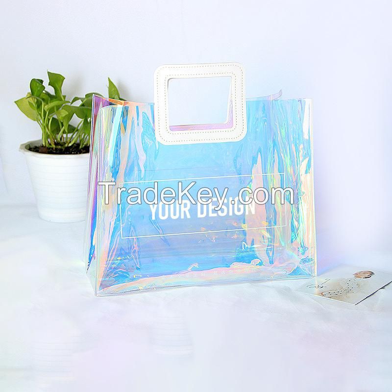 Clear PVC Laser Tote Bag With PU Handle