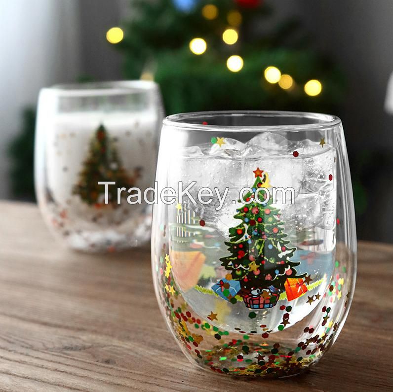 Double Wall Christmas Glass Mug