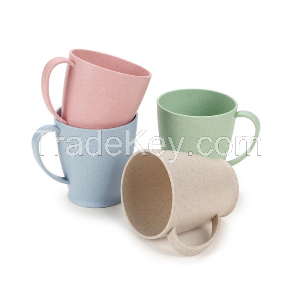 Promotional Wheat Straw Plastic Cup With Handle