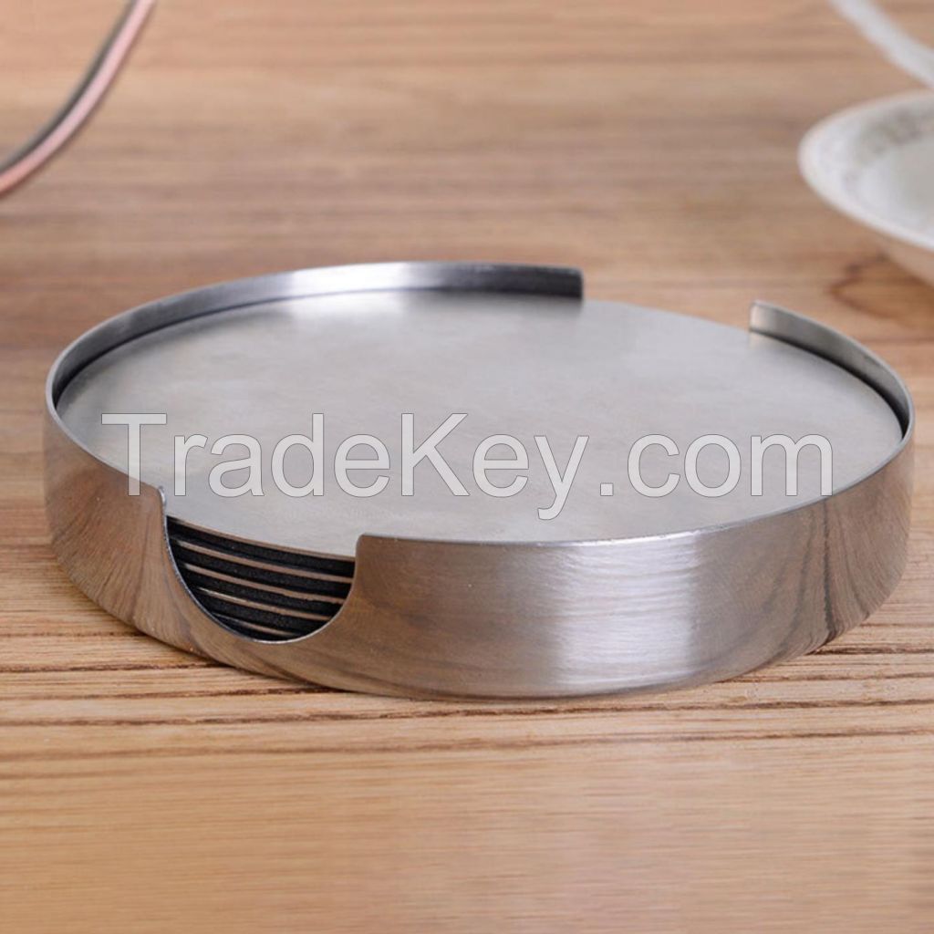 Stainless Steel Round Coasters With Holder