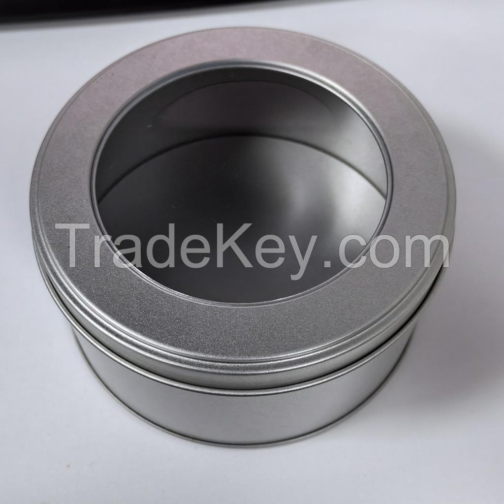 Round Metal Tins Canister With Window Top Lid