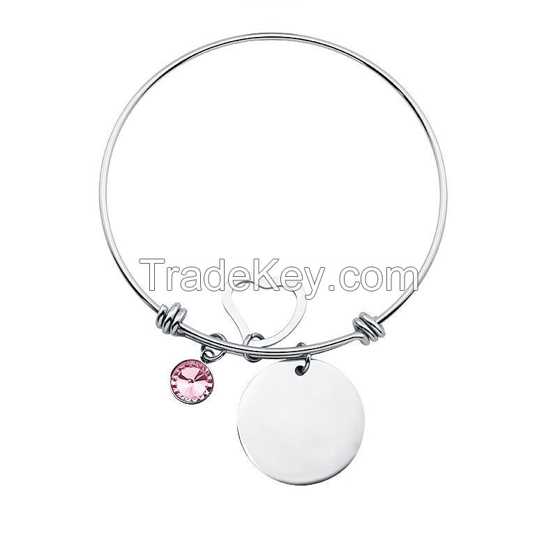 Custom Metal Adjustable Charm Bangle Bracelet