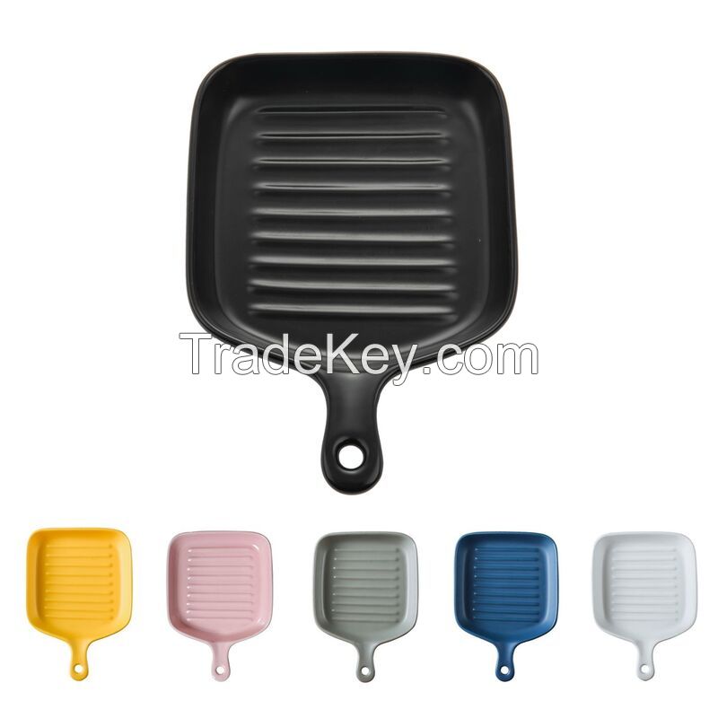 6&quot; Matte Ceramic Grill Serving Plate With Handle