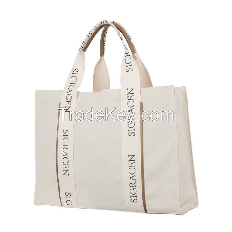 Women Logo Strap Canvas Tote Bag