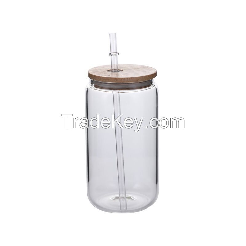 16 oz. Can Glass With Straw And Lid