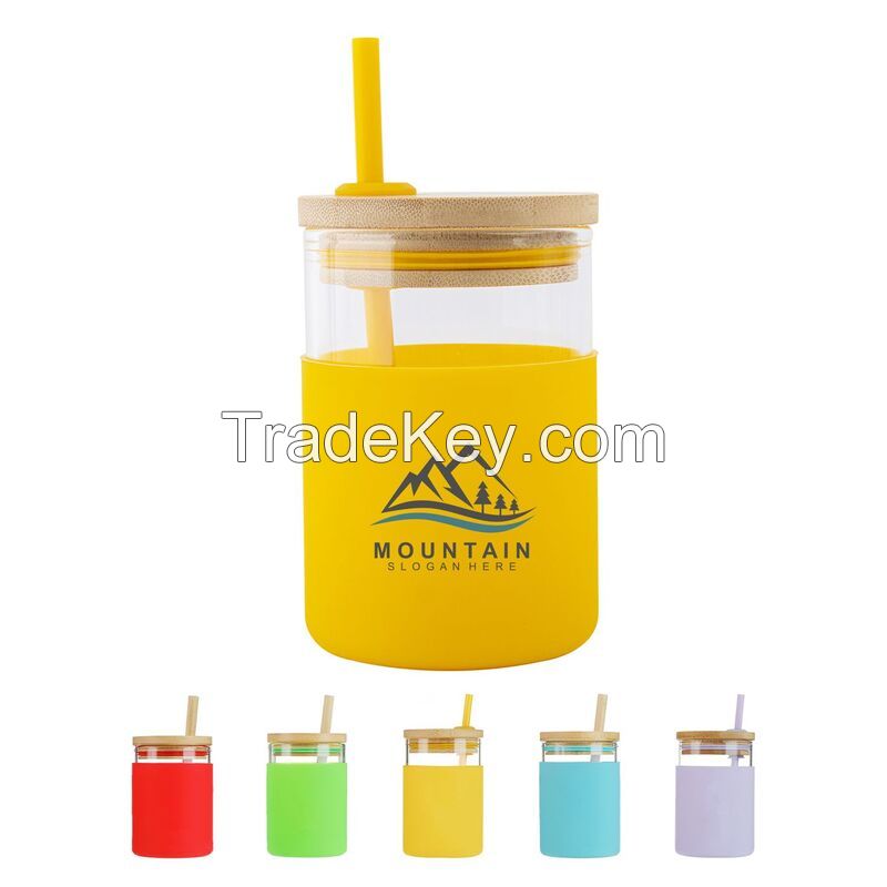 12 oz. Bamboo Lid Glass Tumbler With Silicone Sleeve