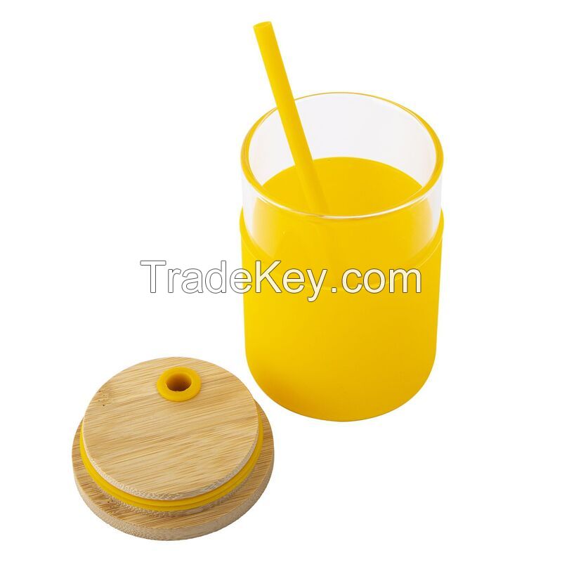 12 oz. Bamboo Lid Glass Tumbler With Silicone Sleeve