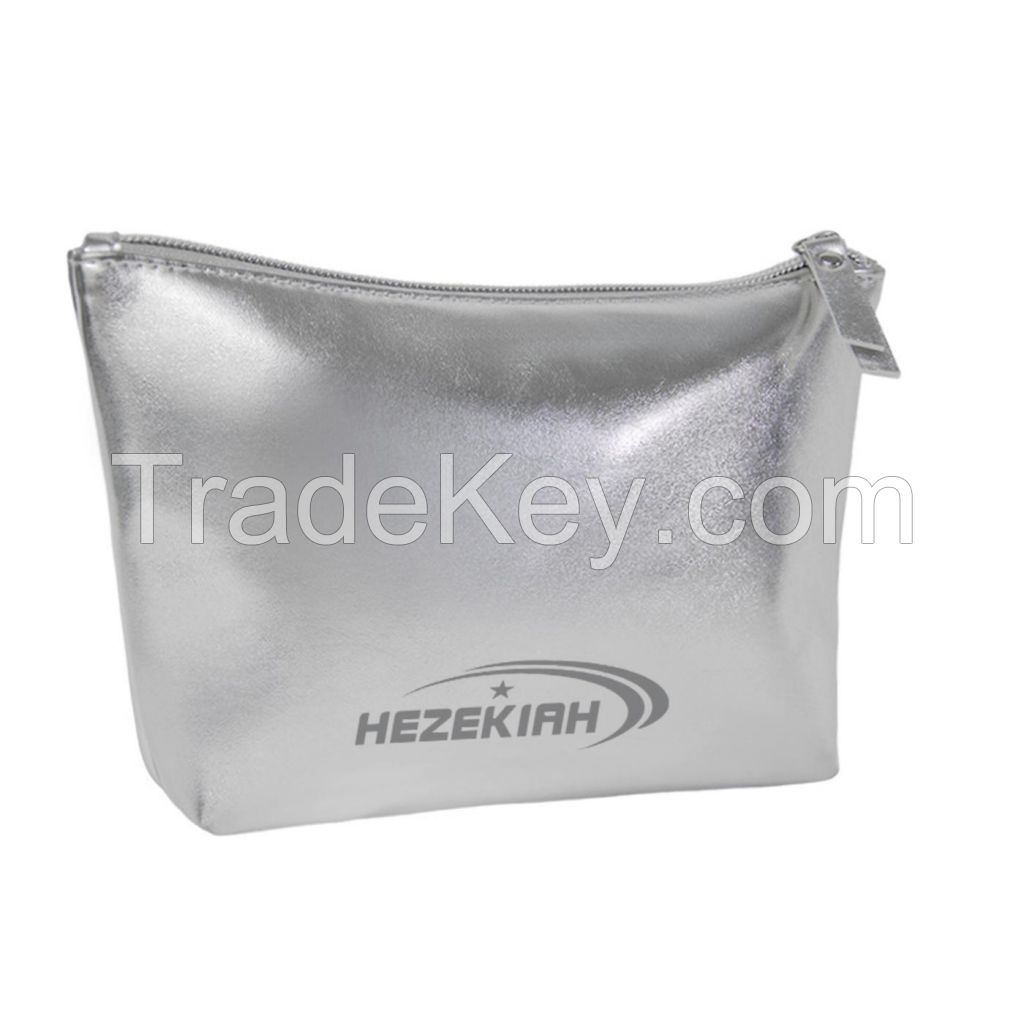 Silver Leather Cosmetic Bag