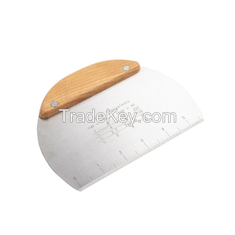 Stainless Steel Wood Handle Dough Scraper With Scale