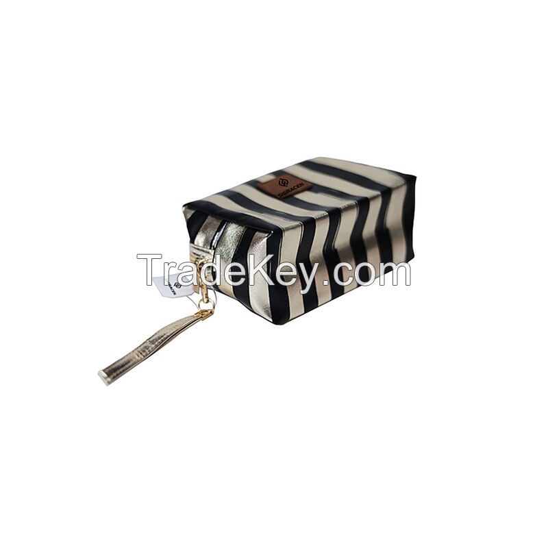 Stripe PU Leather Cosmetic Clutch Bag