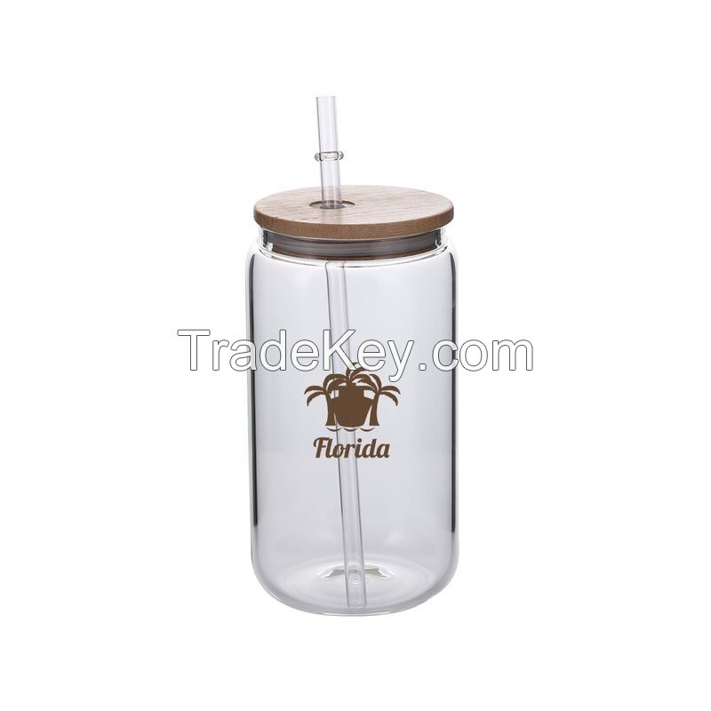 16 oz. Can Glass With Straw And Lid