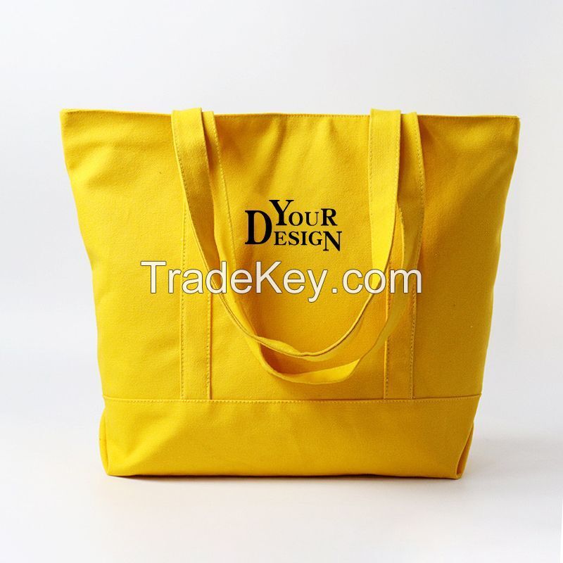 Large Canvas Zippered Tote Shoulder Bag