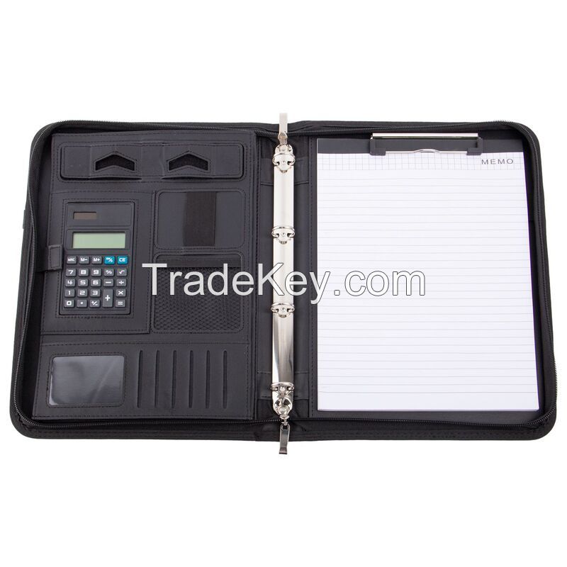 A4 PU Leather Zippered Conference Folder With Handle
