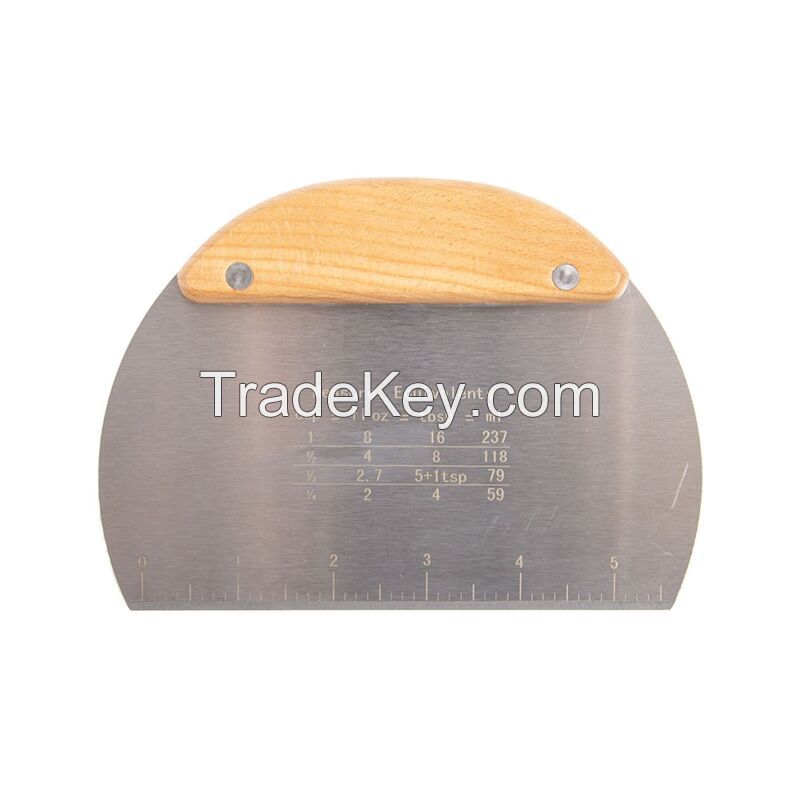 Stainless Steel Wood Handle Dough Scraper With Scale