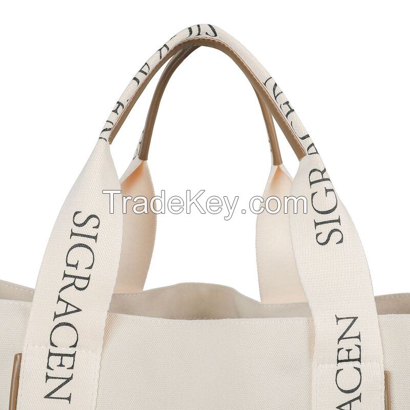 Women Logo Strap Canvas Tote Bag