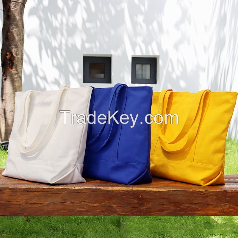 Large Canvas Zippered Tote Shoulder Bag