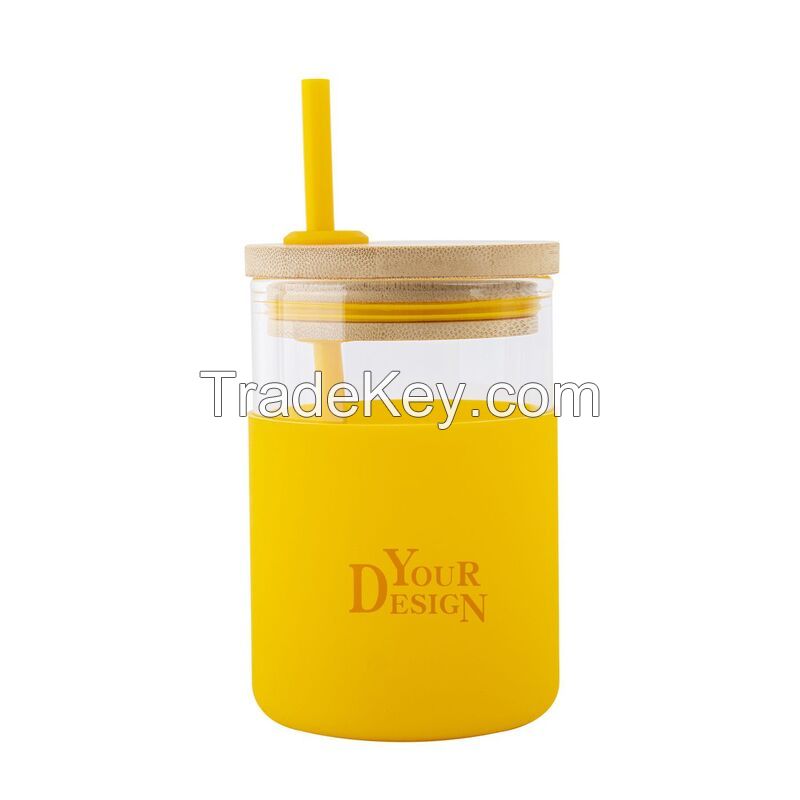 12 oz. Bamboo Lid Glass Tumbler With Silicone Sleeve