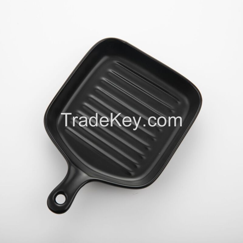 6&quot; Matte Ceramic Grill Serving Plate With Handle