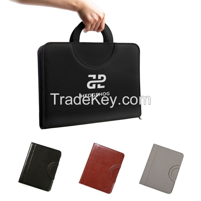 A4 PU Leather Zippered Conference Folder With Handle