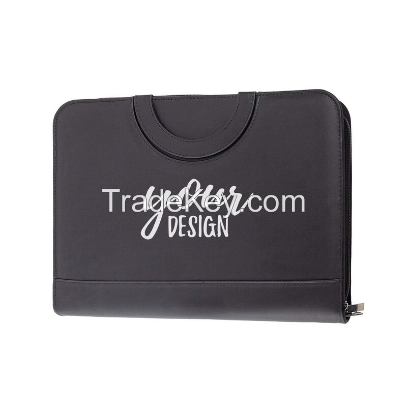 A4 PU Leather Zippered Conference Folder With Handle